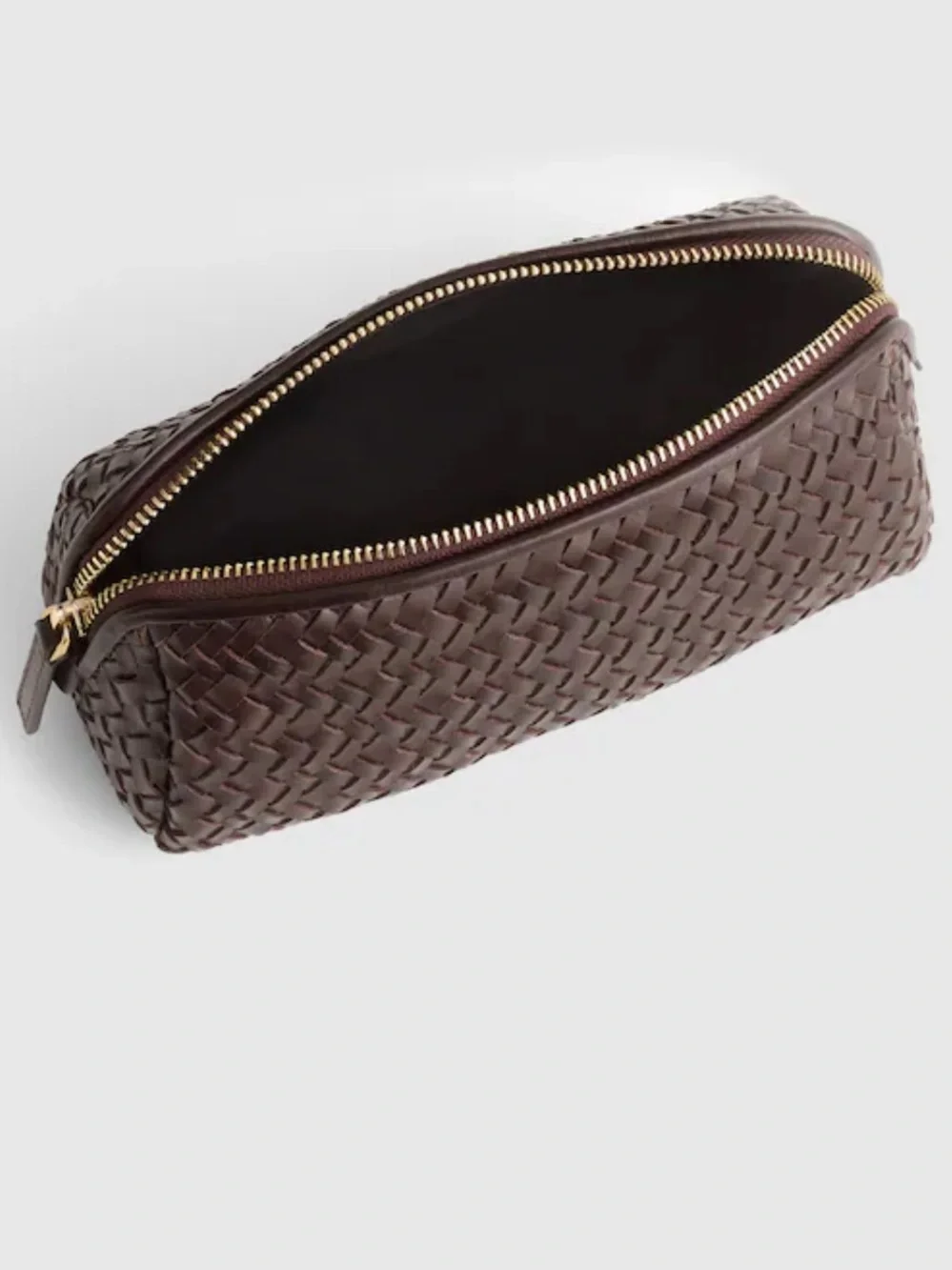 Interlaced Leather zippered makeup Pouch DARK BROWN Madewell woven leather pouch